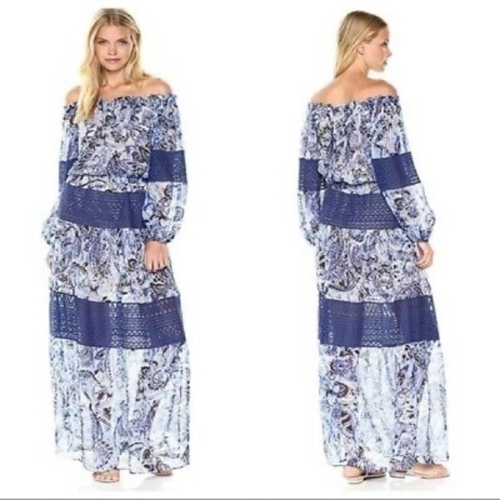 NWT BCBGMaxAzria Blue “Ellie” Paisley Boho Maxi Dress Small Euro Summer